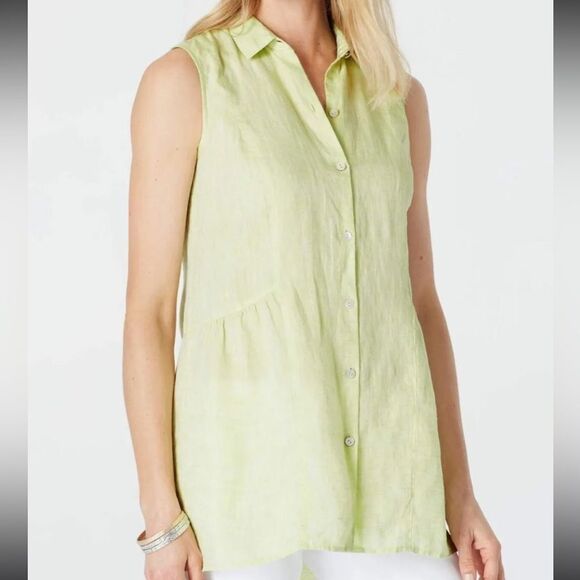 J.Jill Love Linen Button Front Tunic Peplum back Sleeveless Top XS - Picture 1 of 9